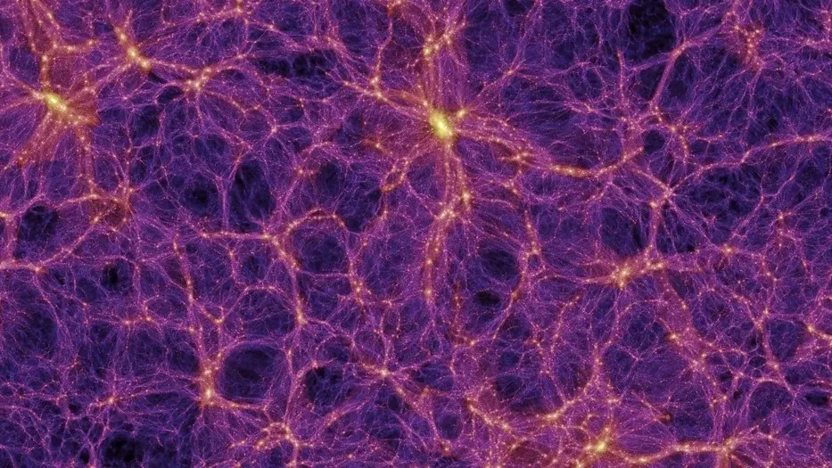 Simulazione della rete cosmica con la materia rappresentata come una vasta rete ramificata